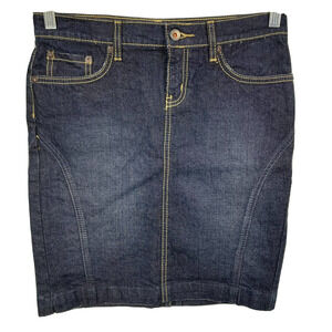 Express X2 Skirt‎ Womens Sz 2 Cotton Dark Blue Pencil Mini Stretch Knee Length